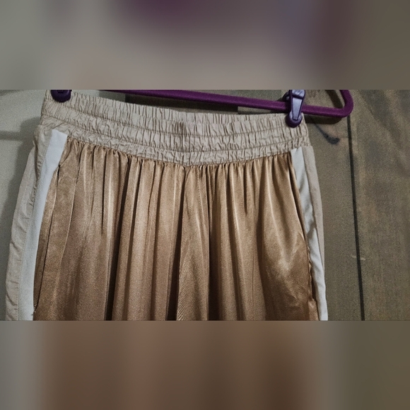 ZARA Satin Joggers. Tan with white side panel. Size XS - Picture 12 of 14